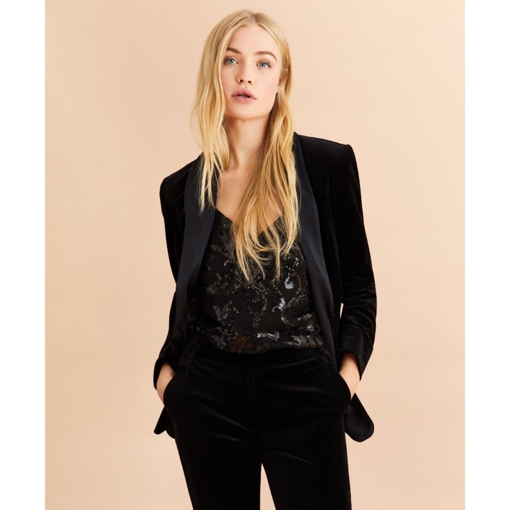 CAbi Tuxedo Blazer Black Velvet Satin Style 145